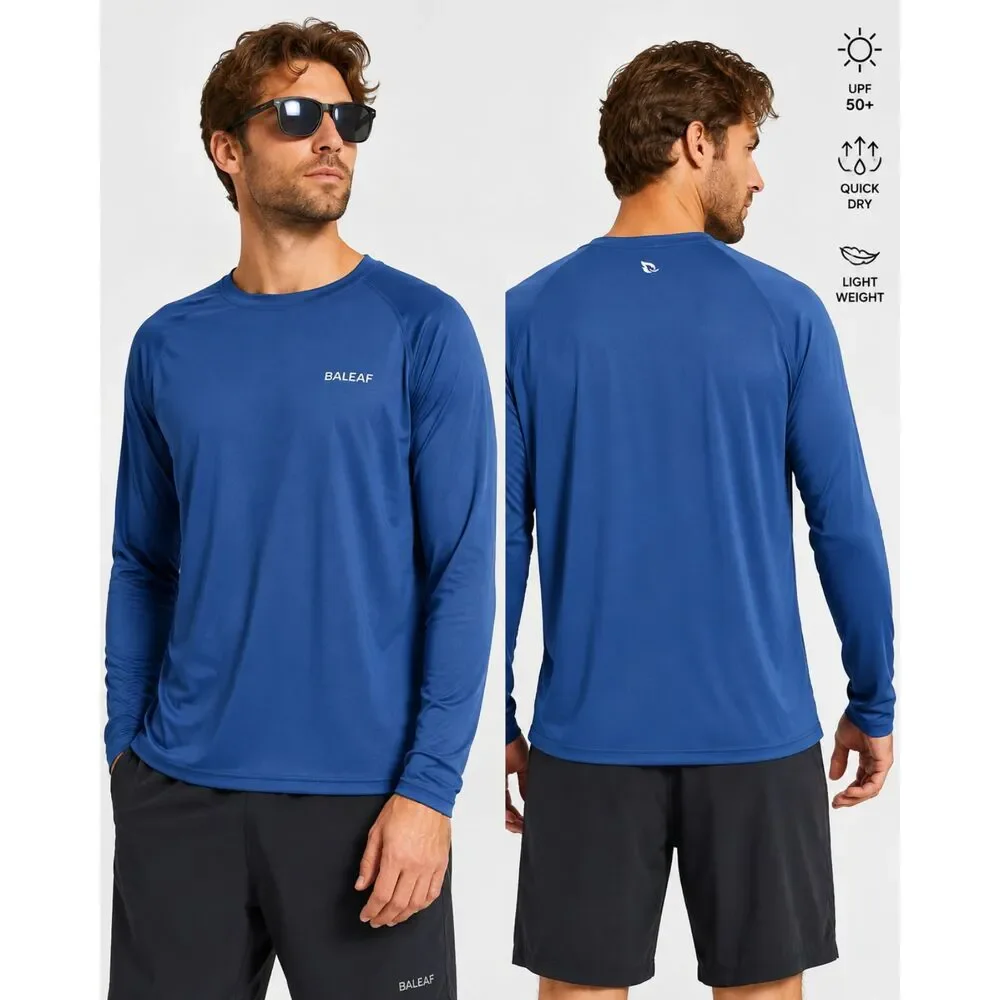 NWT BALEAF Men’s XL Blue UPF 50+ Long Sleeve Sun Shirt Rash Guard Quick Dry
